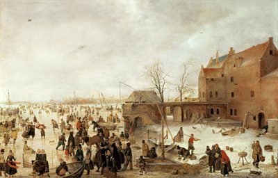 Een scène op het ijs bij een stad, c.1615 door Hendrick Avercamp